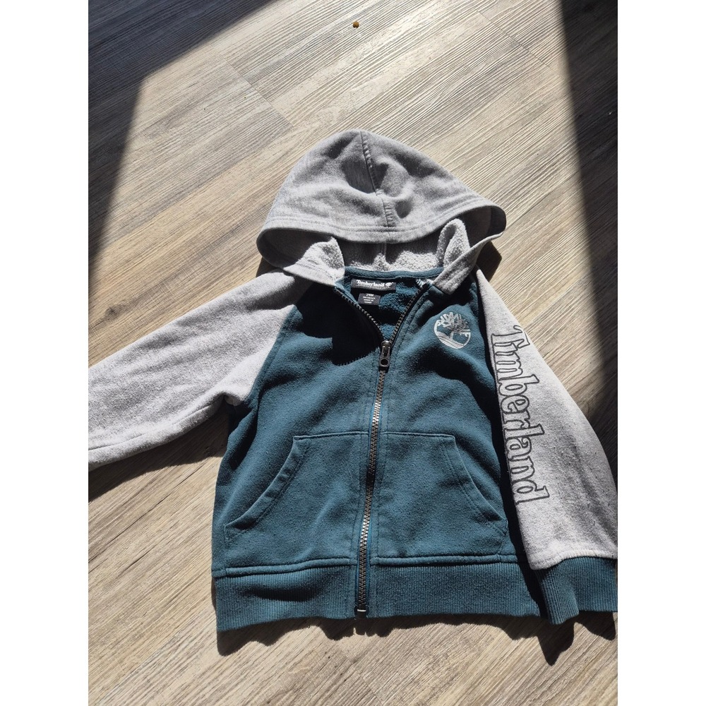 Timberland Toddler Boys 24M Zip Up Hoodie Gray Navy Logo Sweatshirt